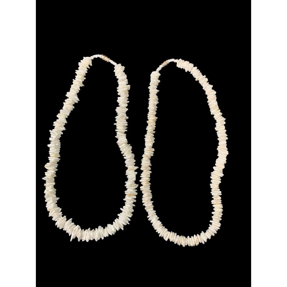 Set of 2 Puka Shell Bead Necklaces White 18" Barrel Clasp Beach